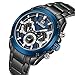 Stainless Steel Strap Mens Watch Chronograph Date Quartz Sport Watch Black/Blue