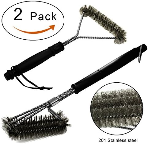 Grill Brush 2PCS Stainless Steel BBQ Grill Brush, Barbecue Grill Cleaning Brush With 100% Rust Proof Stainless Steel Wire Bristles,Long Handle Brush Cleaner for BBQ grill brush