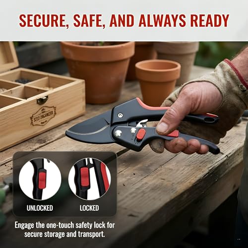 Ratchet Secateurs for Gardening Heavy Duty - 3X Power Garden Secateurs Cutting Width 3/4 in for Weak Hands & Arthritis Sharp SK-5 Steel Pruning Shears & Garden Scissors