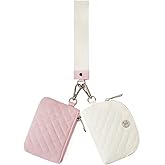Telena Mini Zip Around Wristlet Wallets for Women Coin Purse Keychain Dual Pouch Wallet Beige Pink