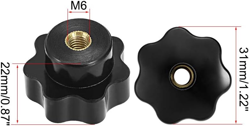 sourcing map Star Knob Grip Handle M6 Diameter Brass Insert Female Thread Bakelite Black - Image 3