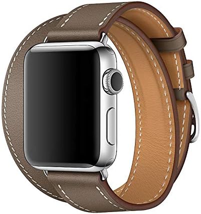 Compatible Iwatch Band 38/42mm Leather Double Tour iwatch Strap Replacement Band Stainless Steel Adpter Clasp iPhone Watch Series 3 Series 2 Series 1,Sport Edition Men Women (Gray, 42mm)