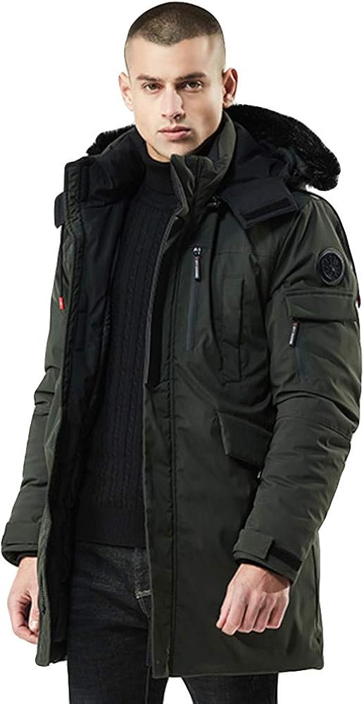 Dacawin Men's Winter Coat Sale MidLong Trench Thickened