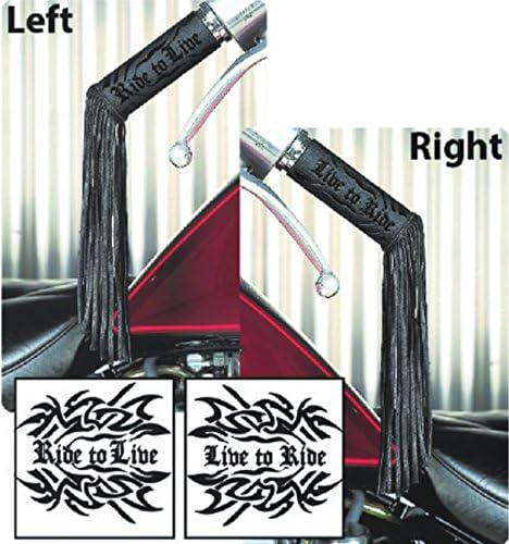 Hair Glove 12" Fringed Black Leather Motorcycle Handel Bar Grip Covers w/Ride to Live 85011