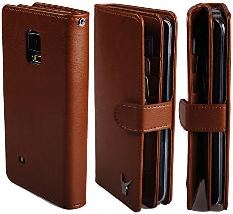 Galaxy Note Edge Case, [Brown] Luxury [Dual Wallet] [Wristlet] Cow Leather [7 Card Slot] [Standing] Book Wallet Flip Case Cover for Galaxy Note Edge N915 MCEDBR