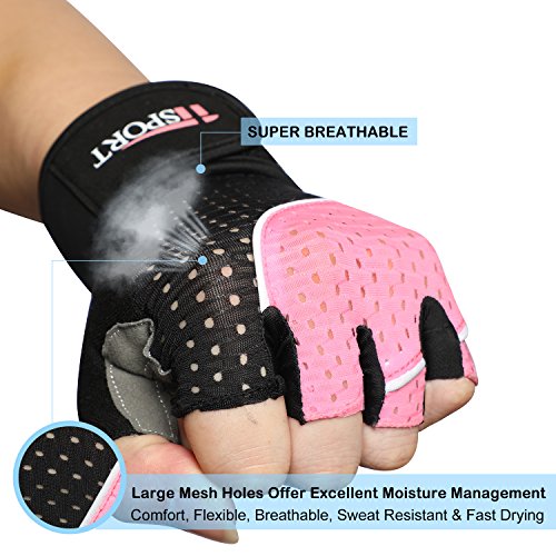 iiSPORT Weight Lifting Gloves for Men and Women, Anti-Slip Padded Workout Gloves with Wrist Support for Gym Bodybuilding Crossfit Cross Training Gloves - Pink S - Thumbnail 4