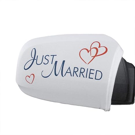 Autobikini Set Rot Weiß, Autodeko für die Hochzeit, 2 Überzüge mit Schriftzug für die Seitenspiegel am Hochzeitsauto
