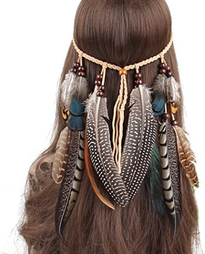 Ymwave Indian Headdress Hippie Boho Feather Tassel Headband Hair Accessories for Women Girl Party Festival