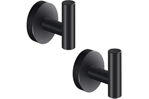 Towel Hooks, 2 Packs Modern Matte Black SUS304 Stainless Steel Wall Hooks Wall Mounted, Heavy Duty Shower Bath Coat Robe Clot