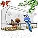 Window Bird Feeder,Bird House Crystal Clear Acrylic with Removable Tray, Drain Holes and 3 Heavy Duty Suction Cups with Hooks,Weatherproof Design,Drains Rain Water.