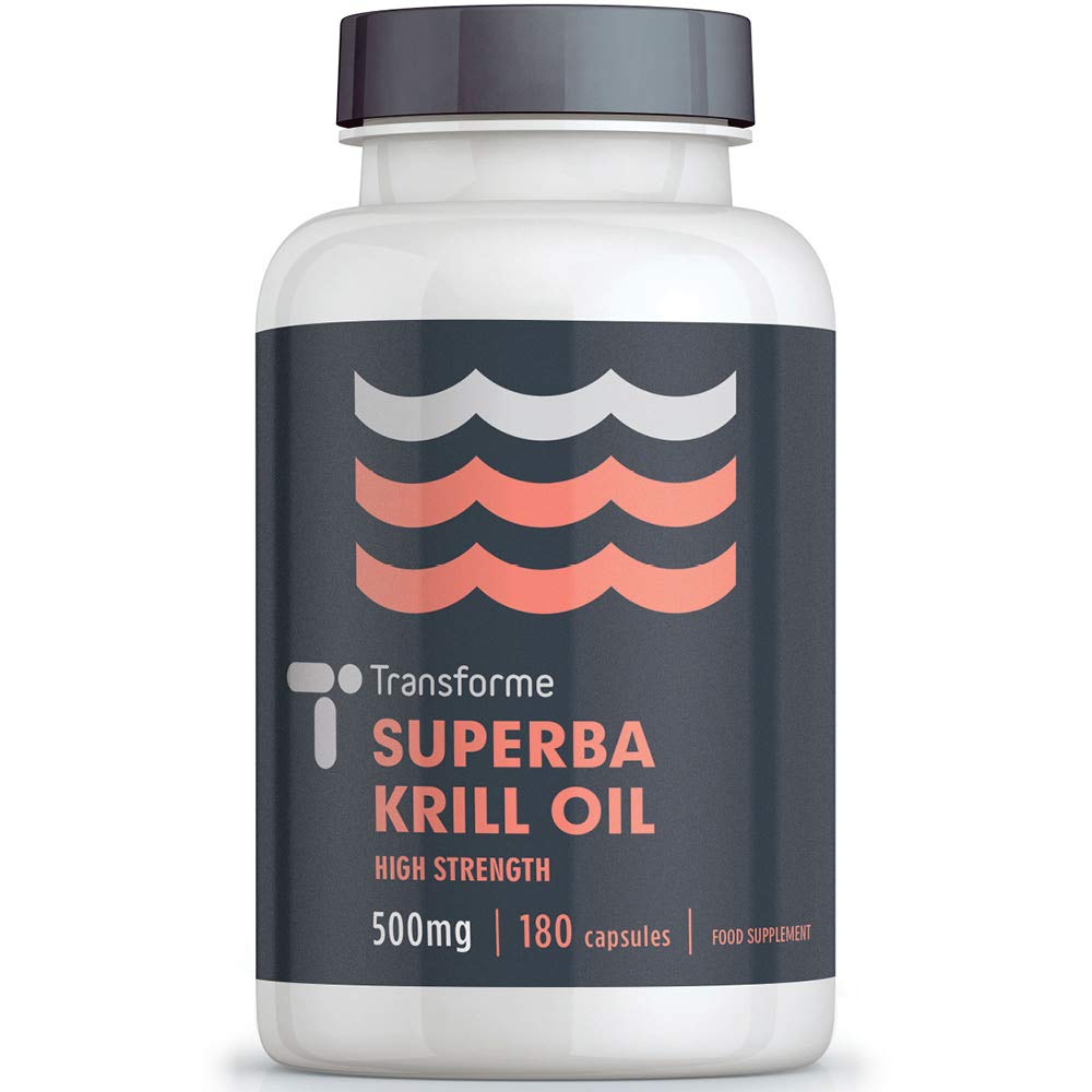 Antarctic Red Krill Oil Capsules High Strength 1000mg, 2 Capsule Serving, 180 500mg Superba Krill Oil Capsules, Omega 3 Fatty Acids EPA and DHA with Astaxanthin and Choline, by Transforme