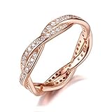 BAMOER Twist Fate 2 Bands Eternity Promise Rings Love Wedding Jewelry Sets in 925 Sterling Silver with Rose Gold and CZ (9)