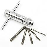 Tonsiki Adjustable M3-M8 3mm-8mm HSS T-Handle Reversible Ratchet Wrench Tapping Threading Tool with Sliver Hand Screw Tap