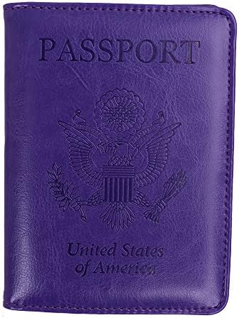 Passport Holder RFID Blocking Case Cover Securely Holds Passport, Boarding Passes, USA-Purple