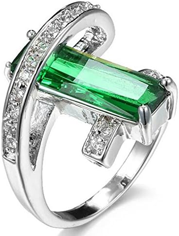 Rattana shop Classical Rectangle Style Emerald Topaz AAA Zircon Silver Wedding Ring Sz 6-10 (9)