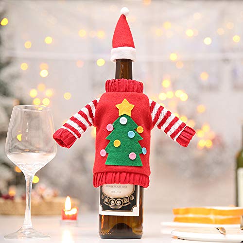 Christmas Wine Bottle Cover Handmade Snowman Santa Wine Bottle Sweater for Christmas Party Decorations (Red) - Thumbnail 3