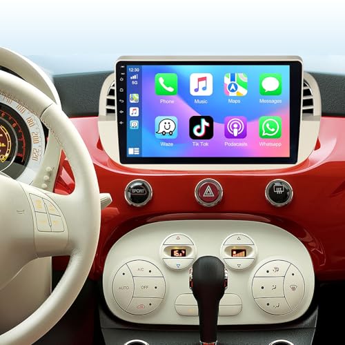 ACAVICA Android 15 Car Radio for Fiat 500 2007-2015 - 9" HD Touch Screen, Wireless CarPlay/Android Car, Bluetooth 5.0, DSP Audio, GPS, WiFi, FM, Stereo, Plug & Play, Support Rear Camera