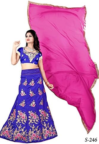 Arihant Silk Mills Women's Silk & Chiffon Unstitched Lehenga Choli (Blue & Pink)