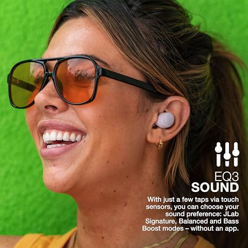 JLab Go Air Pop True Wireless Earbuds, in Ear Headphones, Bluetooth Earphones, Ear Buds with 32H Playtime, Bluetooth Earbuds with Microphone, USB Charging Case, Dual Connect, EQ3 Sound, Lilac