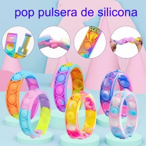 YUHOHO 50 Piezas Juego Push Pop It Burbuja Juguete Antiestrés Pulsera,Pop Pulsera Fidget Juguetes,Mano Dedo Prensa Multicolor Silicona Muñequera Juguete,Alivio estrés Finger Press Pulsera Silicona