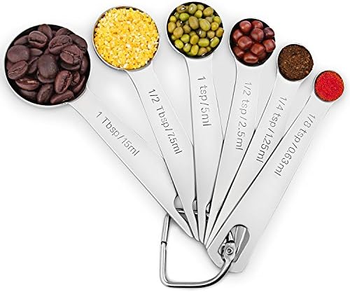 UNEGO 18/8 304 Stainless Steel Measuring Spoons for Measuring Dry Liquid Ingredients, Set of 6-Silver