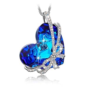 Qianse "Heart of the Ocean" Bowtie Pendant Necklace Made with SWAROVSKI Crystal, Women Heart Jewelry 
