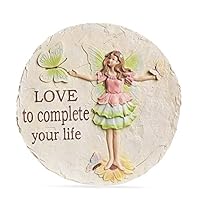 LUOSANJI Garden Stepping Stones Round Lawn Step Stone Large Fairy Yard Decorative, Love to Complete Your Life, 10 Inch