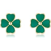 Reffeer Solid 925 Sterling Silver Green Clover Stud Earrings for Women Teen Girls Clover Leaf Earrings Stud Shamrock Earrings