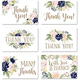 24 Navy Floral Thank You Cards With Envelopes, Great Note For Adult Funeral Sympathy or Gift Gratitude Supplies For Grad, Birthday, Baby or Classic Vintage Flower Bridal Wedding Shower For Boy or Girl
