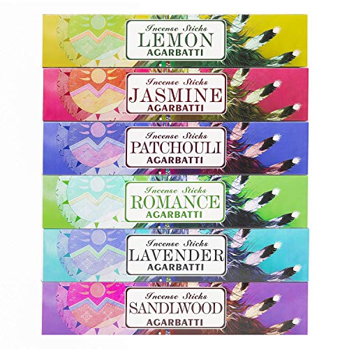 Mosfantal Premium Hand Dipped Incense Sticks - Lemon, Jasmine, Lavender, Sandalwood, Patchouli, Myrrh Variety Gift Pack (240Gram)