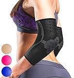 Sparthos Elbow Compression Sleeves (Pair) - Tendonitis Golfer's Tennis Elbow Brace Support for Men and Women - Arm Injury Recovery & Prevention Biceps Triceps Joint Pain Relief (Black-L)