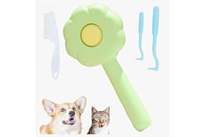 AESALUTOY Cat Grooming Brush, Dog Cat Bunny Pet Grooming Shedding Brush - Easy to Remove Loose Undercoat, Pet Massaging Tool Suitable for Pets with Long or Short Hair (Green Flower)