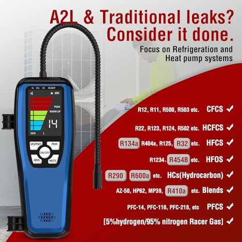 Aprvtio ALD-100 Rilevatore di perdite di refrigerante, fughe di gas refrigerante con batteria da 3000 mAh, Schermo da 2,8 piedi con funzione di allarme, rilevatori di gas per R32 R134a R454B R410A