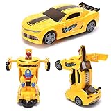 WonderPlay Transforming Toys Bumble Bee Car for Kids, Auto Transforming Auto Robots Action Figure and Toy Vehicles, Realistic Engine Sounds, Beautiful Flash Lights