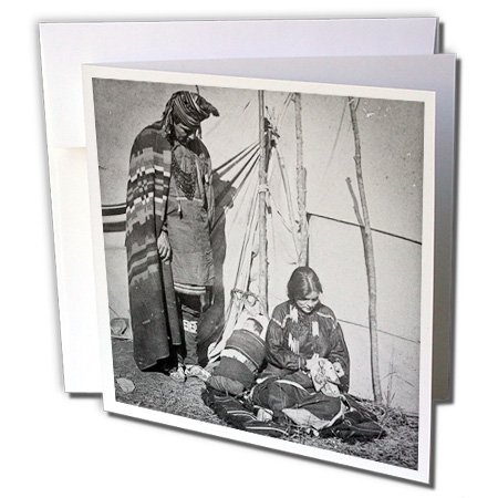 Scenes from the Past Vintage Stereoview - Indian Couple with Sleeping Papoose in Oklahoma Stereoview - 12 Greeting Cards with envelopes (gc_77431_2)