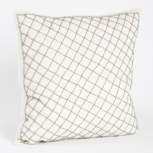 Hand Beaded Diamond Design Decorative Throw Pillow, Down Filler Included, 18-inch Square (Pewter)