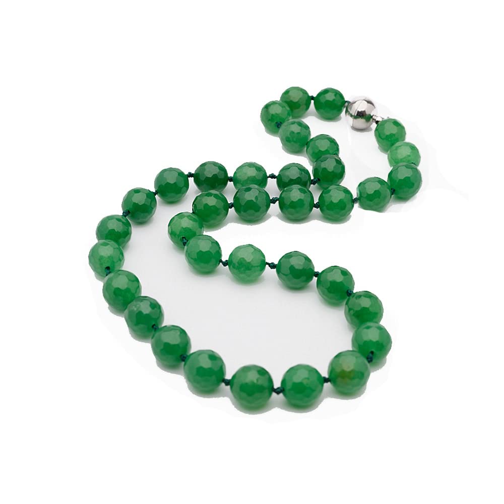 Treasure Bay Women's Gemstone Necklace - Handmade 12mm Natural Gemstone Beaded Necklace Magnetic Clasp Pink Agate, Red Jade, Dark Magenta, Royal Blue (Green)