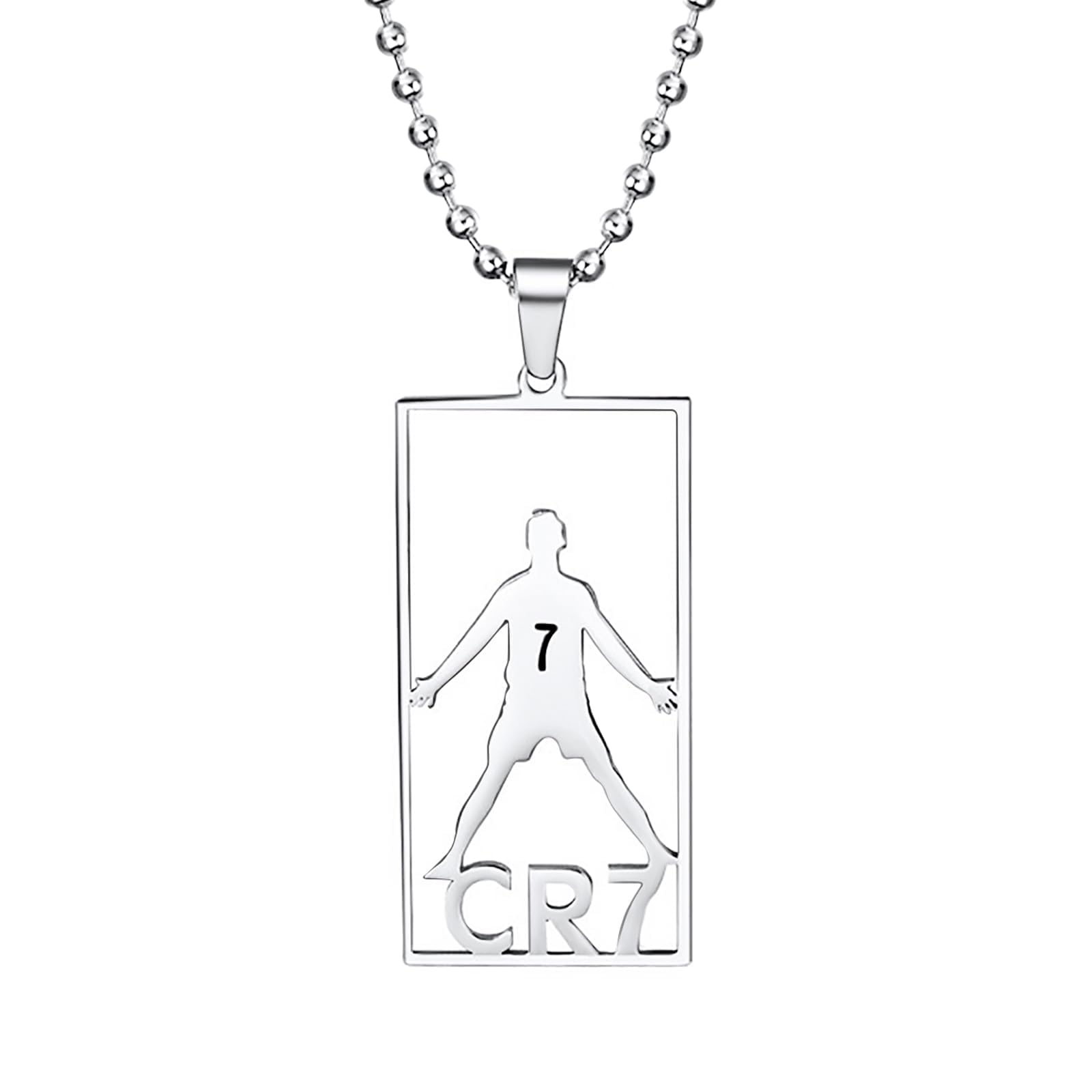 GAUEIOUR CR7 Football Star Pendant Necklace,Fashion Champions League Stainless Steel Label Necklace, Sports Trend Commemorative Necklaces, Unisex Version, Jewelry Gift for Fans