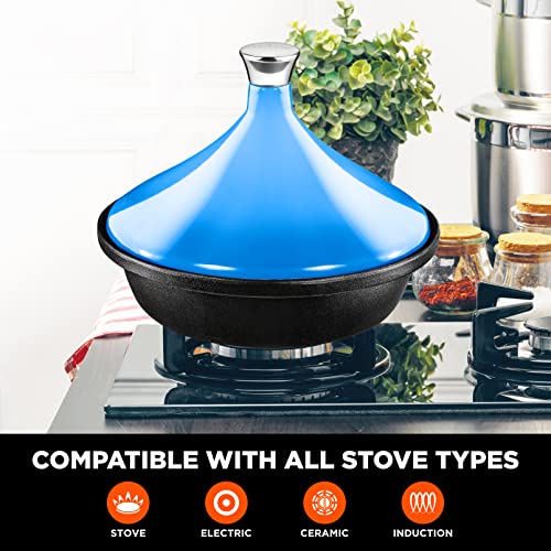 NutriChef Cast Iron Moroccan Tagine 2.75 Quart Tajine Cooking Pot with Stainless Steel Knob