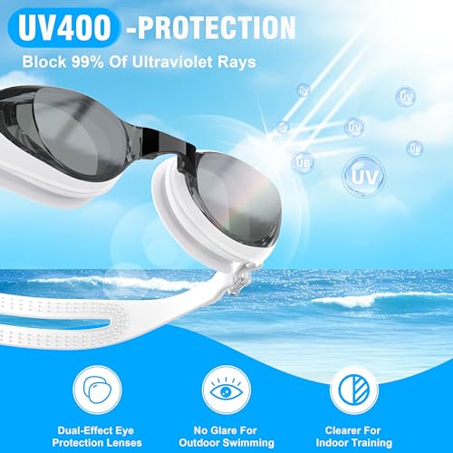 Ambienden Anti-fog Swimming Goggles General | Swimming Goggles Men Women for Adults UV Protection Waterproof | 3D Silicone Seal, Self-Adjusting Nose Bridge