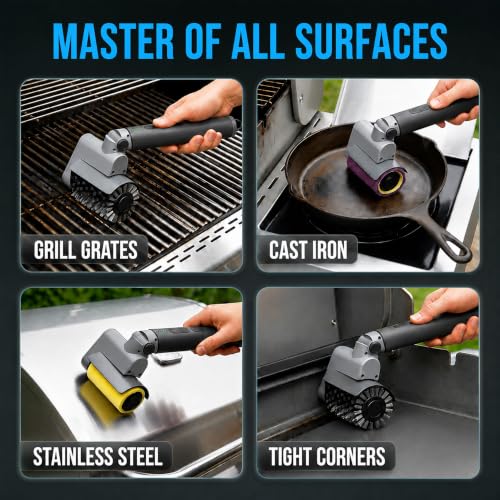 2026 Upgraded Electric Grill Brush Cordless, 3-in-1 Rotary BBQ Cleaner with 3-Speed Control & Adjustable Head, Grill Cleaning Brush, Stainless Steel & Porcelain Grates, BBQ Gift for Men & Dad