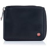 Alpine Swiss Mens Leather Zip Around Wallet ID Card Secure Zipper Bifold Black
