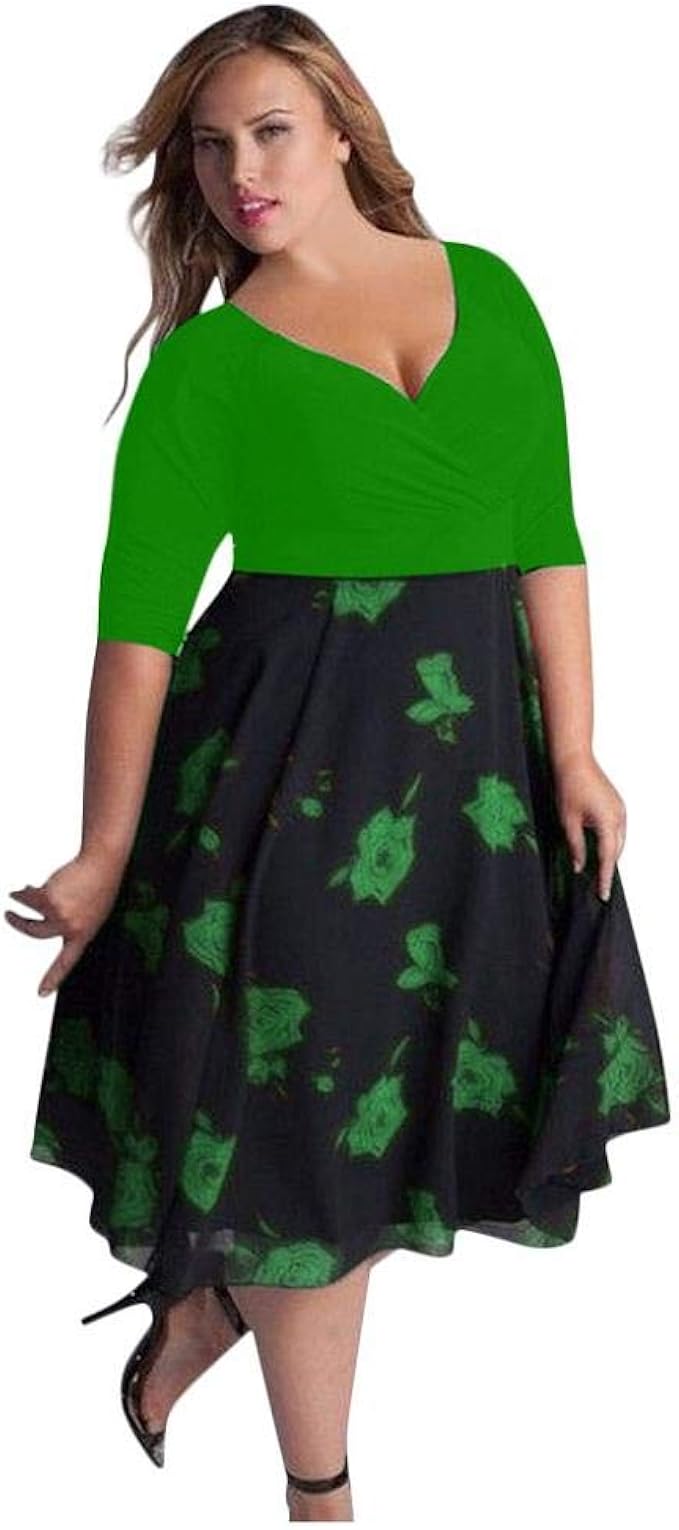 Cocila Damenkleider Casual Grosse Grosse V Ausschnitt Blumendruck Halbe Hulse Sexy Hohe Taille Boho Strand Lange Kleider Partykleid Amazon De Bekleidung
