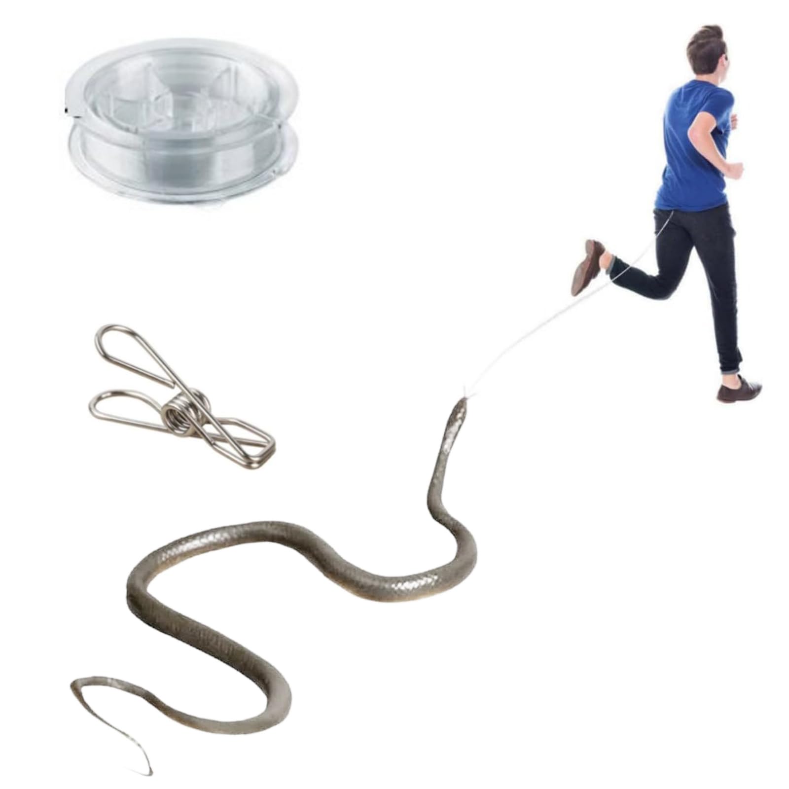 Snake Prank with String Clip - Realistic Fake Snake Toys, Clip on Snake Prank That Chase People, Snake on A String Prank, Lifelike Snake is Following or Prank Props Scary Gag Party Joke Decoration