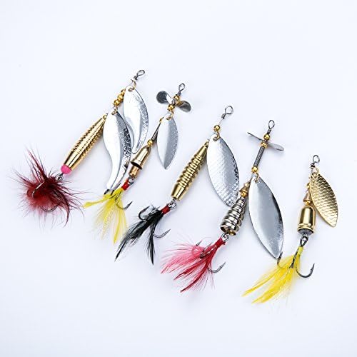 5PCS Fishing Lures Spinnerbait ,Bass Trout Salmon Hard Metal Spinner baits kit with 1 Tackle Boxes