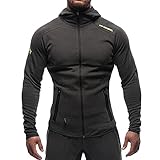 Men's Gym Workout Hoodie Jacket Fitted Training Bodybuilding Running Active Sweatshirts With Zipper Pockets Black M Tag XL