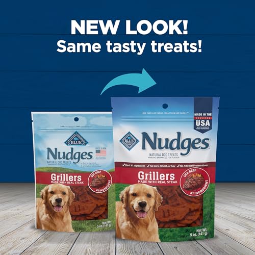 BLUE BUFFALO NUDGES GRILLERS NATURAL DOG TREATS, MADE IN THE USA WITH REAL STEAK, 5-OZ BAG