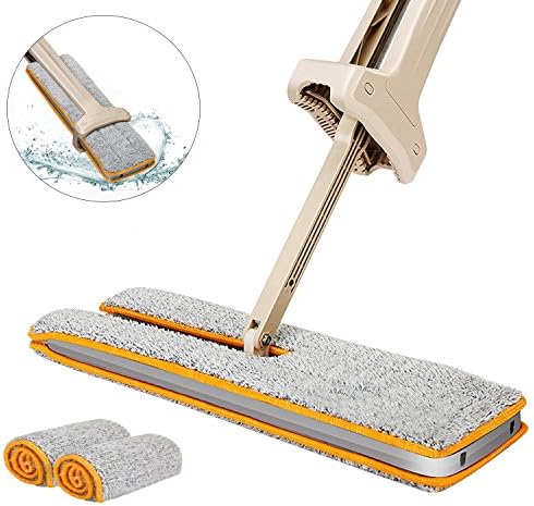 Ruijon Dual-sided Flat Lazy Mop with 360 Rotation and Automatic Self Wringing Squeeze, Great for Corner, Bathroom, Kitchen, Tile and Hardwood Floor Cleaning. Included 4 Microfiber Pad