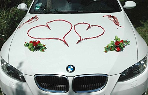 Top Hearts Car Jewellery Bridal Couple Rose Decoration Car Decoration Wedding Car Wedding Decoration Car (Maxi Red)