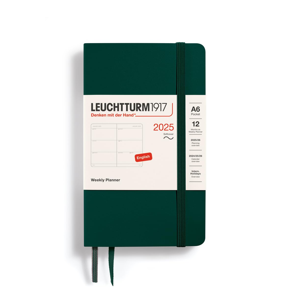 LEUCHTTURM1917 370685 Weekly Planner 2025, Pocket A6 Softcover - 12-Month Planner, Lined - Forest Green, English — image 1